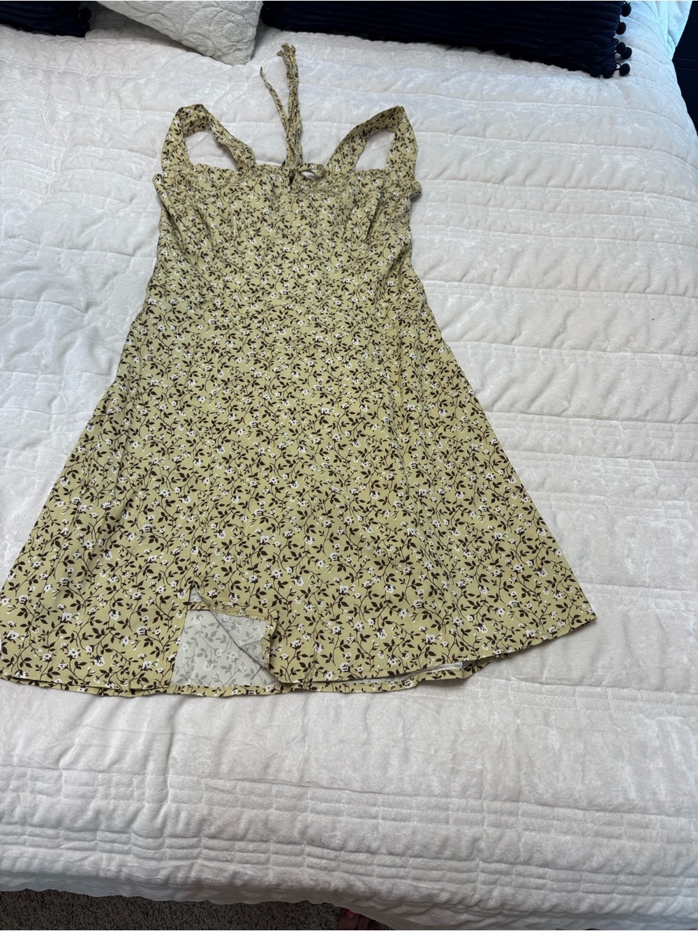 Olive Green Floral Lace-Up Romper Dress with Shorts Underneath